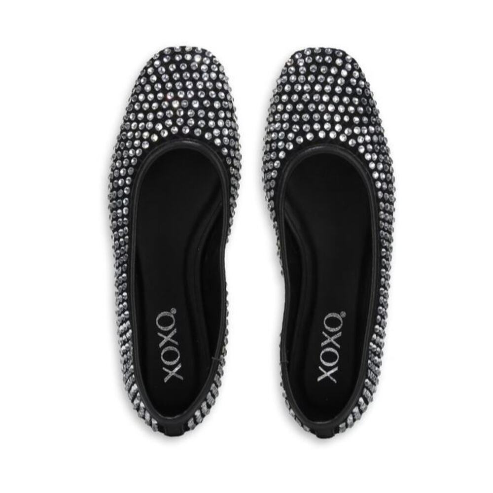 Xoxo Dobsi Sz 85 Black Bejeweled Rhinestone Ballet Flats Skimmers Shoes